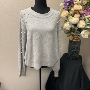 Chelsea & Violet XL Gray Pearl Embellished Knit Sweater